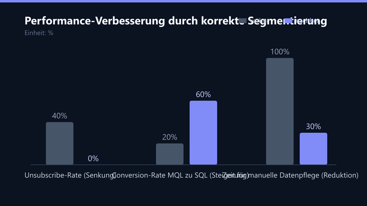 Performance-Verbesserung durch korrekte Segmentierung: Vorher-Nachher-Vergleich der Werte in %