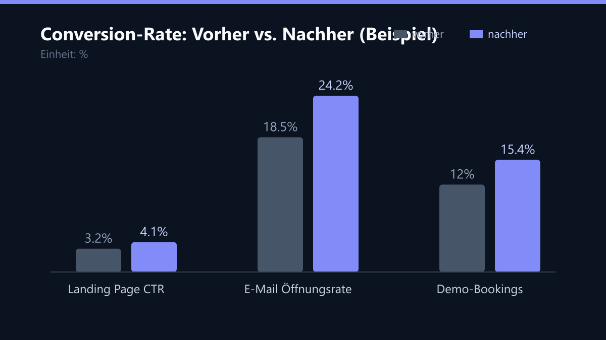 Conversion-Rate: Vorher vs. Nachher (Beispiel): Vorher-Nachher-Vergleich der Werte in %