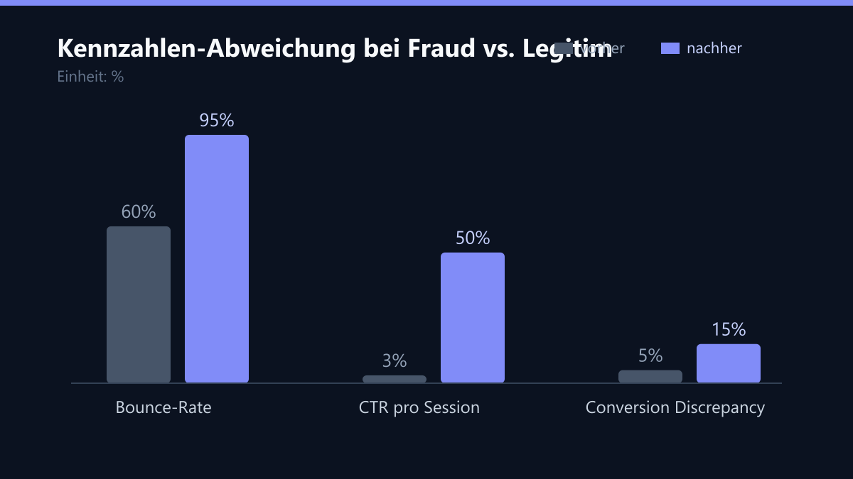 Kennzahlen-Abweichung bei Fraud vs. Legitim: Vorher-Nachher-Vergleich der Werte in %