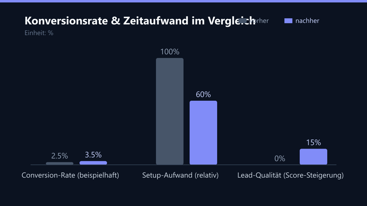 Konversionsrate & Zeitaufwand im Vergleich: Vorher-Nachher-Vergleich der Werte in %