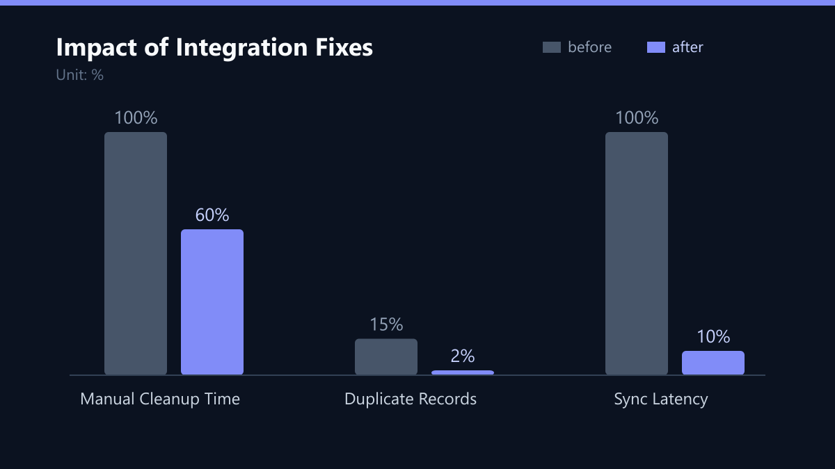 Impact of Integration Fixes: Vorher-Nachher-Vergleich der Werte in %