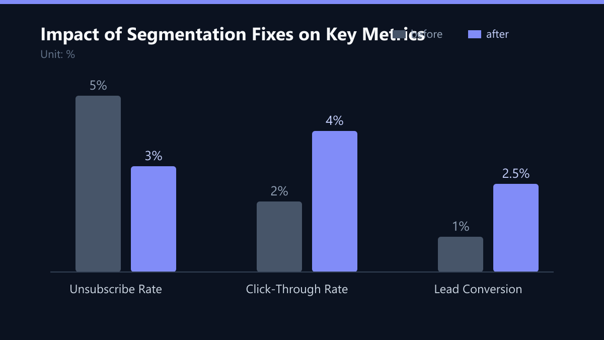 Impact of Segmentation Fixes on Key Metrics: Vorher-Nachher-Vergleich der Werte in %