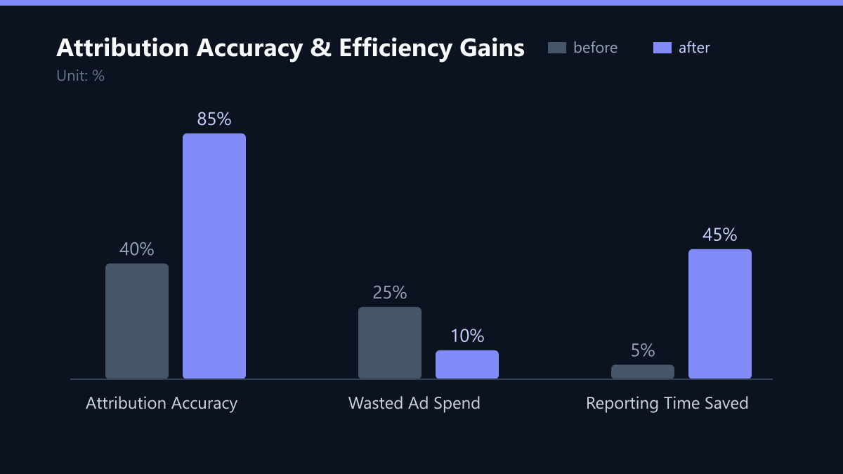 Attribution Accuracy & Efficiency Gains: Vorher-Nachher-Vergleich der Werte in %