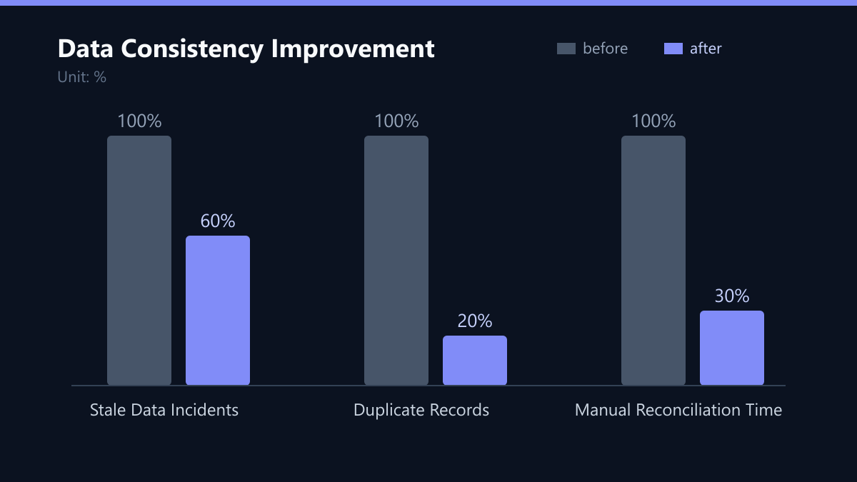 Data Consistency Improvement: Vorher-Nachher-Vergleich der Werte in %