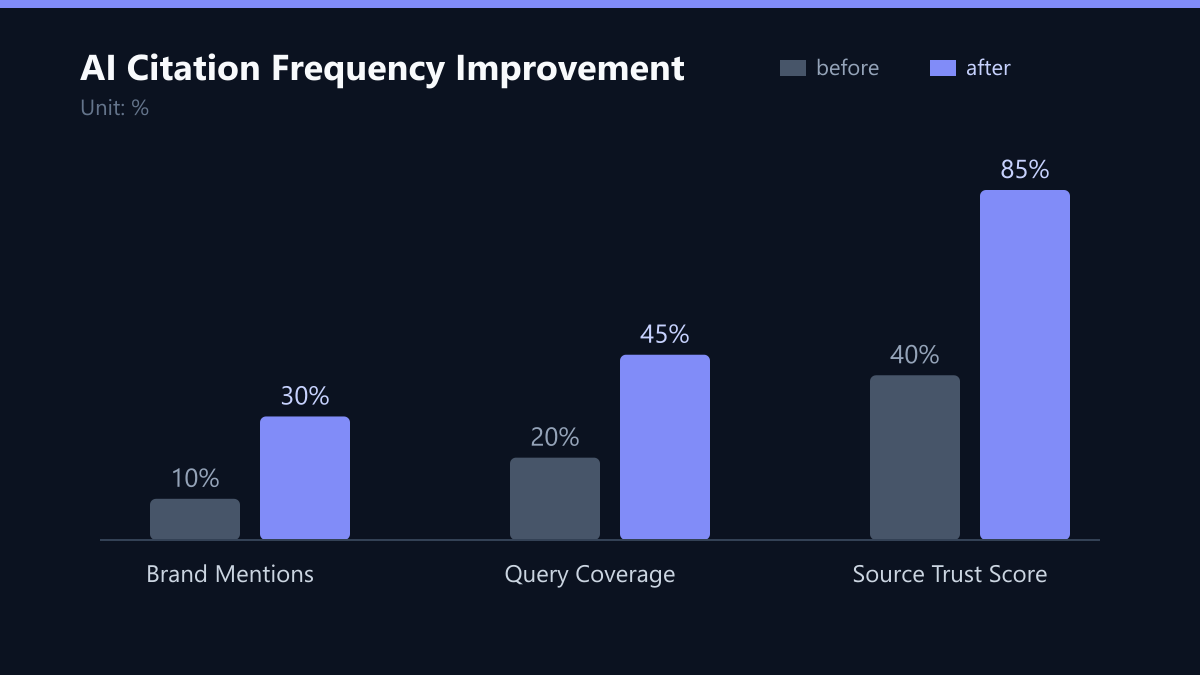 AI Citation Frequency Improvement: Vorher-Nachher-Vergleich der Werte in %