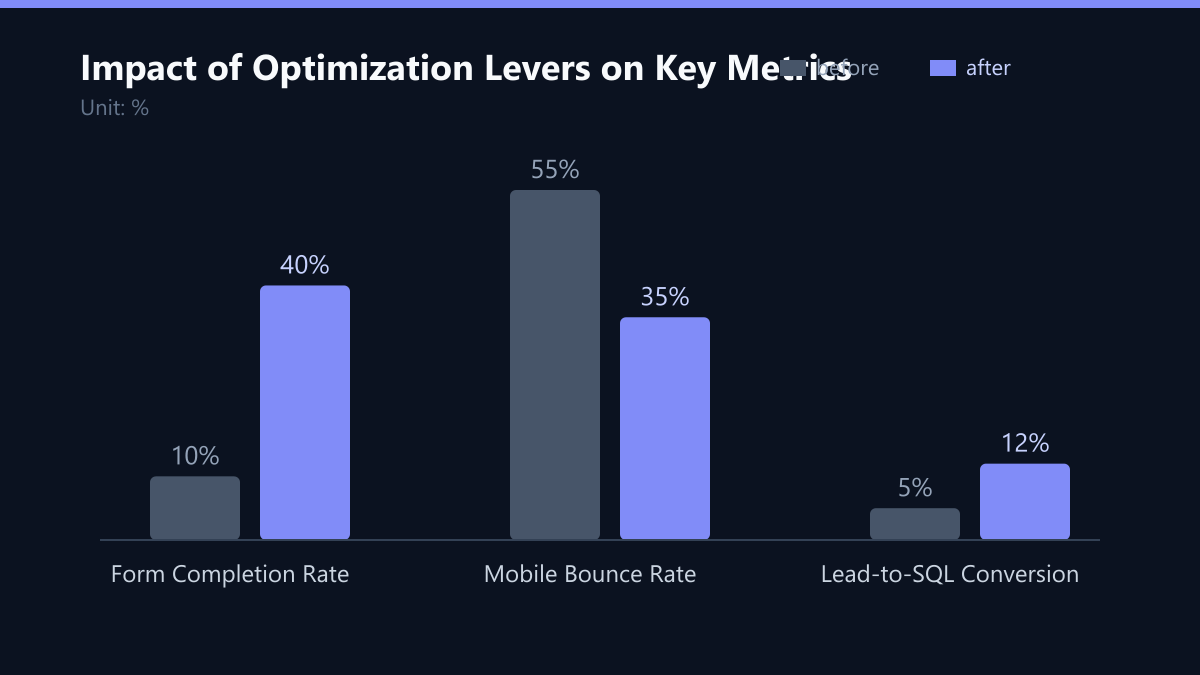 Impact of Optimization Levers on Key Metrics: Vorher-Nachher-Vergleich der Werte in %