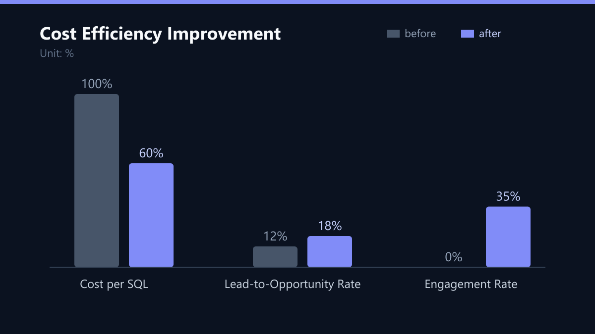 Cost Efficiency Improvement: Vorher-Nachher-Vergleich der Kennzahlen in %