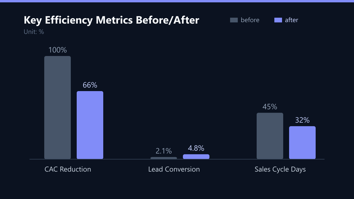 Key Efficiency Metrics Before/After: Vorher-Nachher-Vergleich der Kennzahlen in %